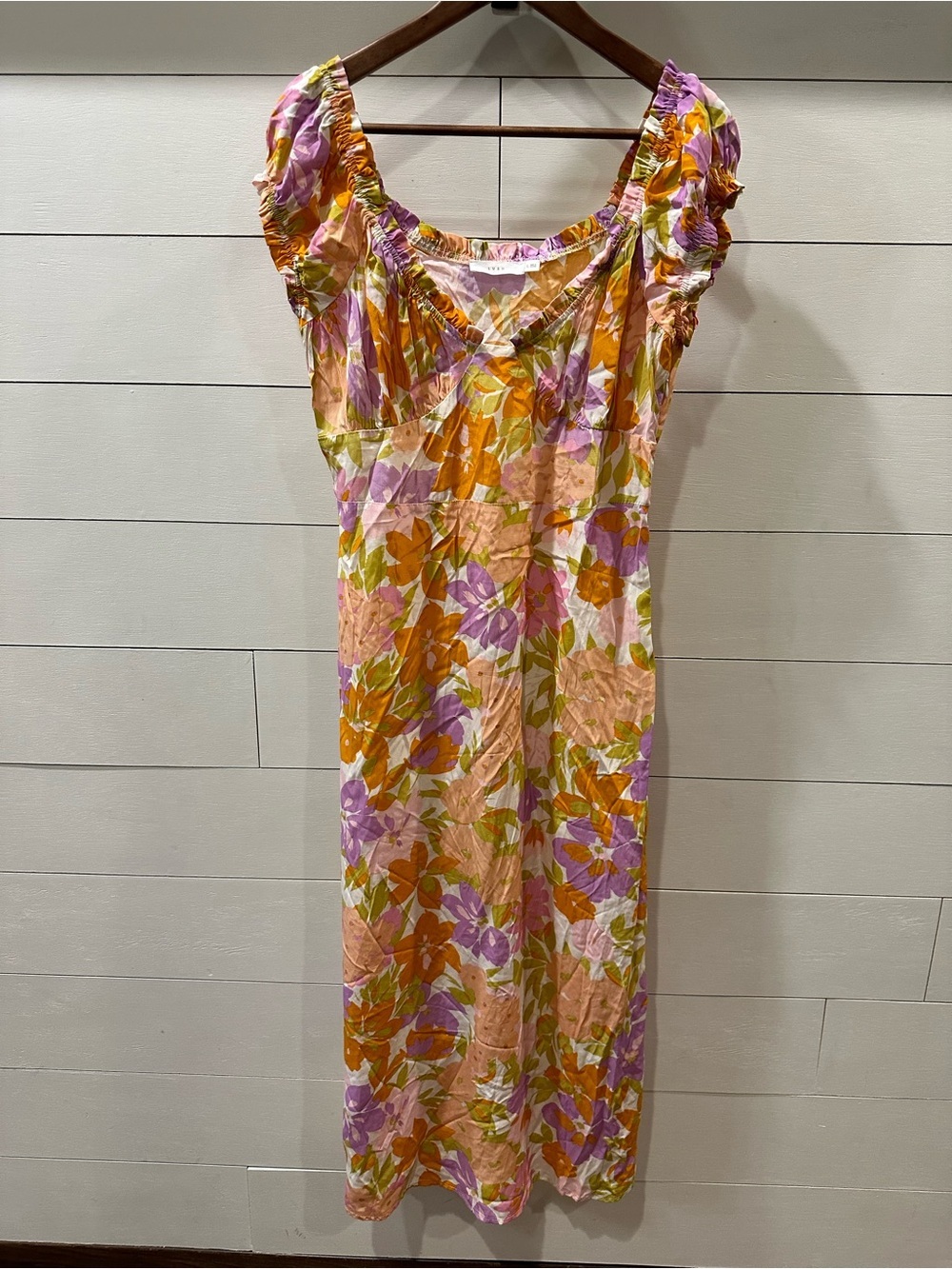 Lush Women’s  Floral Maxi Dress in Orange, Lavender & Green- size Large